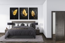 Nowoczesne plakaty Złote Liście | Elegancka Czarno- złota dekoracja do salonu, sypialni, biura w stylu glamour 81819 Naklejkomania - zdjecie 6 - miniatura
