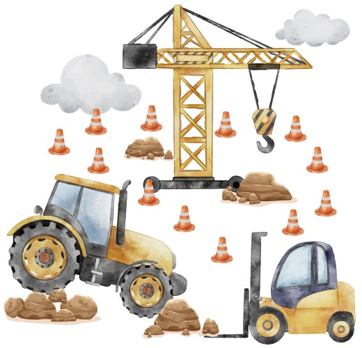 Ozdobne naklejki na ścianę- plac budowy, dźwig, traktor | Dekoracje dla przedszkolaka, do pokoju chłopca T42151 - zdjęcie 4