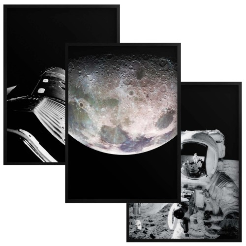 Zestaw trzech plakatów ozdobnych na ścianę Księżyc, astronauta i rakieta w kosmosie (NASA) 91035 Naklejkomania - zdjecie 1