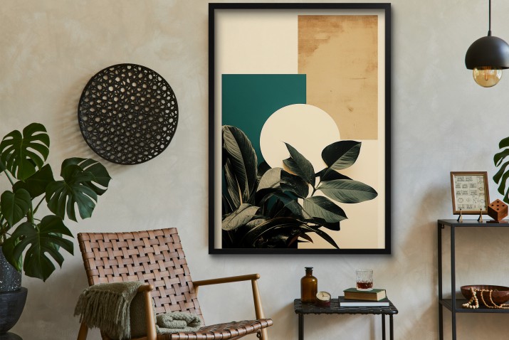 Nowoczesny plakat Beż i Zieleń- Geometryczny wzór z motywem roślinnym – idealny do salonu lub biura 61752 - zdjęcie 5