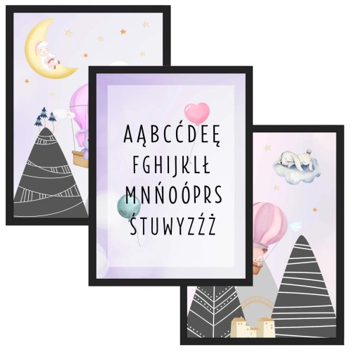 Zestaw trzech plakatów plakaty na ścianę w ramie pastelowy alfabet KD035 Naklejkomania - zdjecie 1