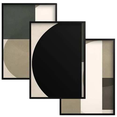 Plakaty geometryczne w czerni, beżu i zieleni – nowoczesne dekoracje w stylu minimalistycznym do salonu, sypialni, biura 81818 Naklejkomania - zdjecie 1