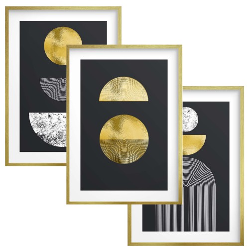 Zestaw Nowoczesnych plakatów- geometryczne wzory w złocie | Elegancka dekoracja do wnętrz glamour 81860 Naklejkomania - zdjecie 1