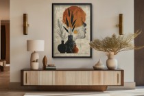 Beżowy Plakat do wnętrz w stylu boho, etno | Artystyczna grafika z pomarańczowym słońcem 61758 Naklejkomania - zdjecie 7 - miniatura