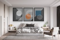 Komplet plakatów Modern Retro- Kolorowe Kształty na szarym tle | Plakaty w stylu Bauhaus do wnętrz skandynawskich 81821 Naklejkomania - zdjecie 7 - miniatura