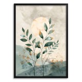 Minimalistyczny Plakat z Motywem Natury – Zielone Liście i Słońce | Pastelowe Kolory, styl boho, skandynawski 61754 Naklejkomania - zdjecie 2 - miniatura