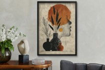 Beżowy Plakat do wnętrz w stylu boho, etno | Artystyczna grafika z pomarańczowym słońcem 61758 Naklejkomania - zdjecie 6 - miniatura