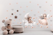 Dekoracyjne naklejki na ścianę do pokoju dziewczynki – bajkowe wróżki, księżyc i kwiaty | Delikatna, pastelowa ozdoba T42141 Naklejkomania - zdjecie 3 - miniatura
