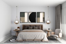 Plakaty geometryczne w czerni, beżu i zieleni – nowoczesne dekoracje w stylu minimalistycznym do salonu, sypialni, biura 81818 Naklejkomania - zdjecie 8 - miniatura