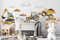 Duży Zestaw naklejek na ścianę dla przedszkolaka- Pojazdy, maszyny budowlane | Dekoracje do pokoju dziecka T42150 Naklejkomania - zdjecie 5 - miniatura