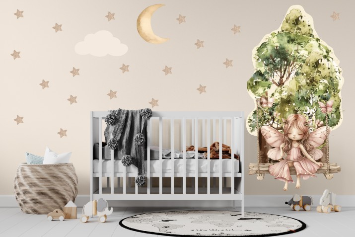 Duża Naklejka na Ścianę dla dzieci |  Styl Skandynawski i Boho | Pokój Dziecka w Naturalnych Kolorach- zieleń i beż T42143