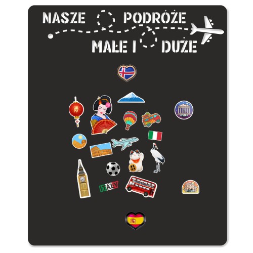 Samoprzylepna Tablica magnetyczna na magnesy z podróży na ścianę- Nasze podróże małe i duże 58x70cm 67414 Naklejkomania - zdjecie 1
