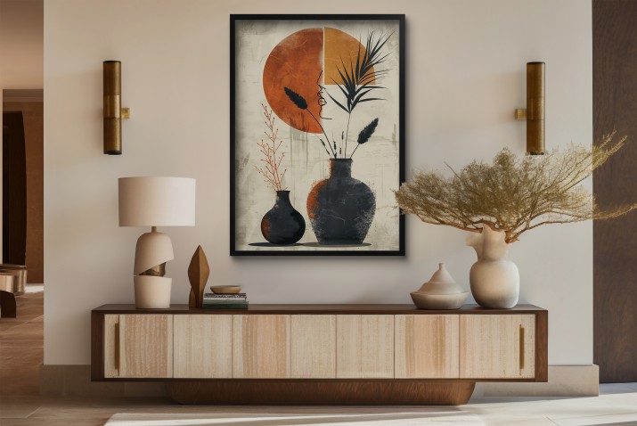 Beżowo-Pomarańczowy Plakat z kobietą | Modna dekoracja ścienna do salonu i sypialni 61759 - zdjęcie 5