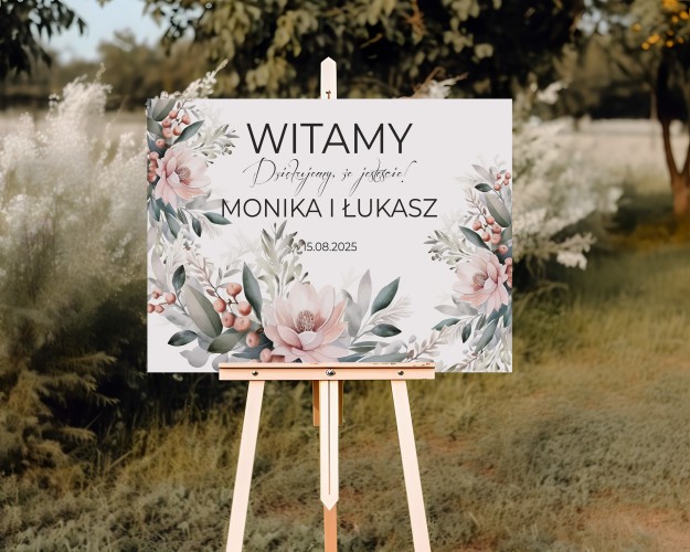 Plakat na wejście do sali- Powitanie gości weselnych | Elegancka Tablica powitalna | Napis Witamy z imionami i datą 61748 - zdjęcie 5
