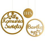 Złote Napisy Komunia Święta + Imię- Tablica Powitalna na komunię | Dekoracja Komunijna- girlanda, baner Pierwsza Komunia 69115 Naklejkomania - zdjecie 1 - miniatura