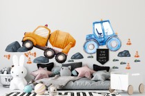 Naklejki dla chłopca- plac budowy | Dekoracje dla przedszkolaka | Obrazki na ścianę z pojazdami, maszynami T42147 Naklejkomania - zdjecie 1 - miniatura