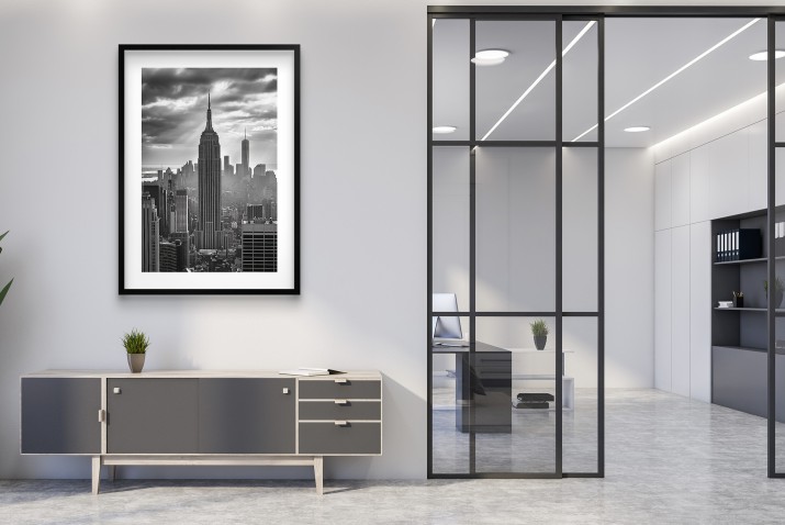 Czarno-biały plakat z panoramą Nowego Jorku | Empire State Building- monochromatyczna fotografia 94156 - zdjęcie 6