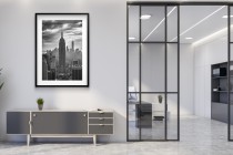 Czarno-biały plakat z panoramą Nowego Jorku | Empire State Building- monochromatyczna fotografia 94156 Naklejkomania - zdjecie 6 - miniatura