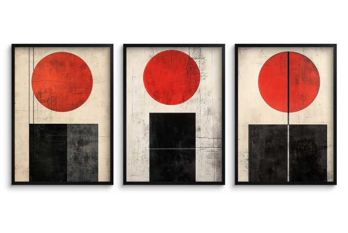 Abstrakcyjne Plakaty w stylu Bauhaus- geometryczne obrazy w czerwieni i czerni | Minimalistyczna dekoracja ścienna 81840 - zdjęcie 2