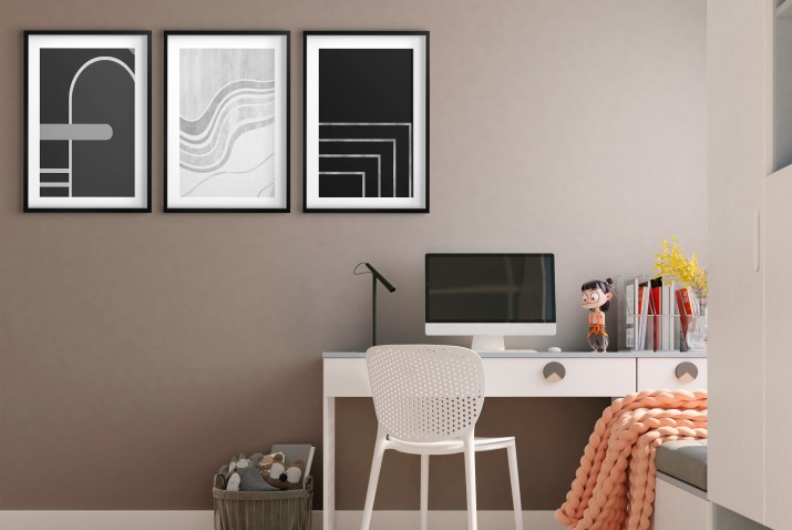 Minimalistyczne Obrazy na Ścianę- geometryczne wzory w czerni i bieli | Zestaw 3 nowoczesnych plakatów 81847 - zdjęcie 2