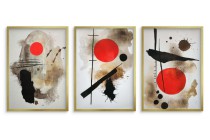 Plakaty na ścianę- Abstrakcja z Akcentem Czerwieni | Minimalistyczne Obrazy w stylu Japandi, Sumi-e, Zen 81838 Naklejkomania - zdjecie 2 - miniatura