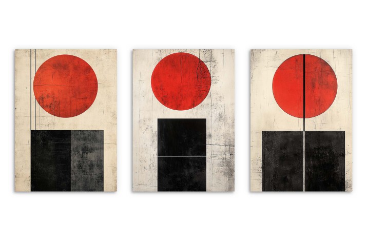 Abstrakcyjne Plakaty w stylu Bauhaus- geometryczne obrazy w czerwieni i czerni | Minimalistyczna dekoracja ścienna 81840 - zdjęcie 5