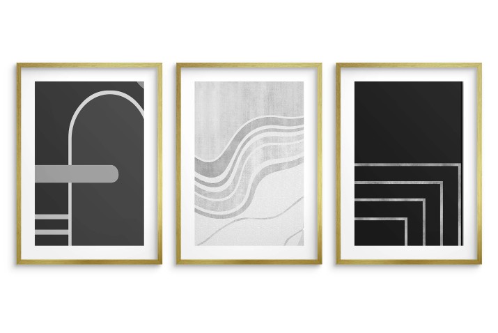 Minimalistyczne Obrazy na Ścianę- geometryczne wzory w czerni i bieli | Zestaw 3 nowoczesnych plakatów 81847 - zdjęcie 4