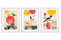 Tryptyk Geometria i Ptaki– Plakaty w Stylu Japandi | Minimalistyczne Obrazy na ścianę Czerwony i Żółty 81839 Naklejkomania - zdjecie 4 - miniatura