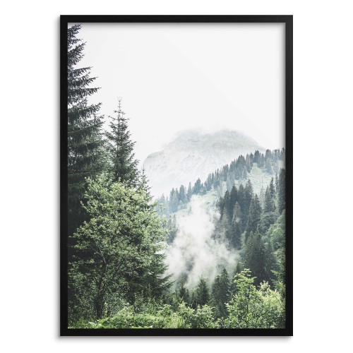 Plakat do sypialni- Góry i Las we Mgle | Zielony Pejzaż do Domu | Klimatyczna Grafika do Salonu lub Biura 94169