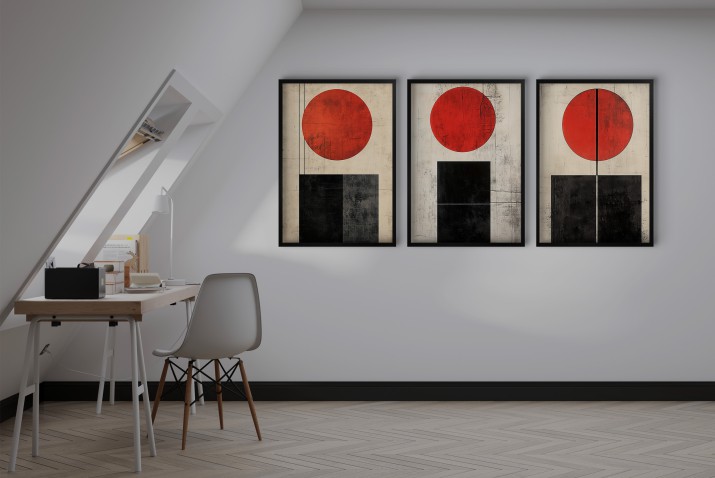 Abstrakcyjne Plakaty w stylu Bauhaus- geometryczne obrazy w czerwieni i czerni | Minimalistyczna dekoracja ścienna 81840 - zdjęcie 8
