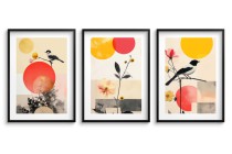 Tryptyk Geometria i Ptaki– Plakaty w Stylu Japandi | Minimalistyczne Obrazy na ścianę Czerwony i Żółty 81839 Naklejkomania - zdjecie 3 - miniatura