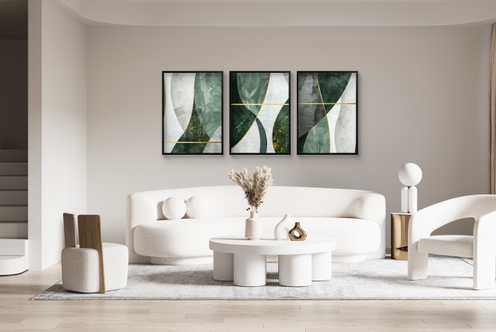 Plakaty na ścianę- Tryptyk abstrakcja z Butelkową Zielenią i Złotem | Obrazy w Stylu Loft, Glamour 81875 - zdjęcie 6