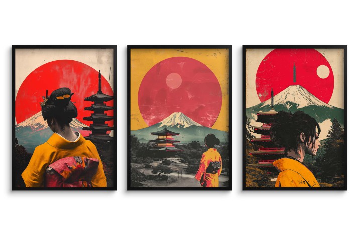 Plakaty z Motywem Japonii – Gejsze, Pagoda, Góra Fuji | Orientalna Dekoracja ścienna w stylu Vintage 81837 - zdjęcie 3