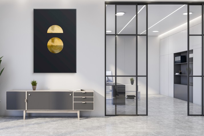Minimalistyczny Obraz na płótnie – złote figury geometryczne, czarne tło |  Nowoczesna dekoracja ścienna do wnętrz glamour, loft 94175 - zdjęcie 8