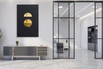 Minimalistyczny Obraz na płótnie – złote figury geometryczne, czarne tło |  Nowoczesna dekoracja ścienna do wnętrz glamour, loft 94175 Naklejkomania - zdjecie 8 - miniatura