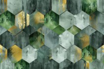 Designerska Fototapeta z efektem 3D– Heksagony w Zieleni i Złocie | Dekoracja wnętrz w stylu glamour, loft, industrialnym 81894 Naklejkomania - zdjecie 2 - miniatura