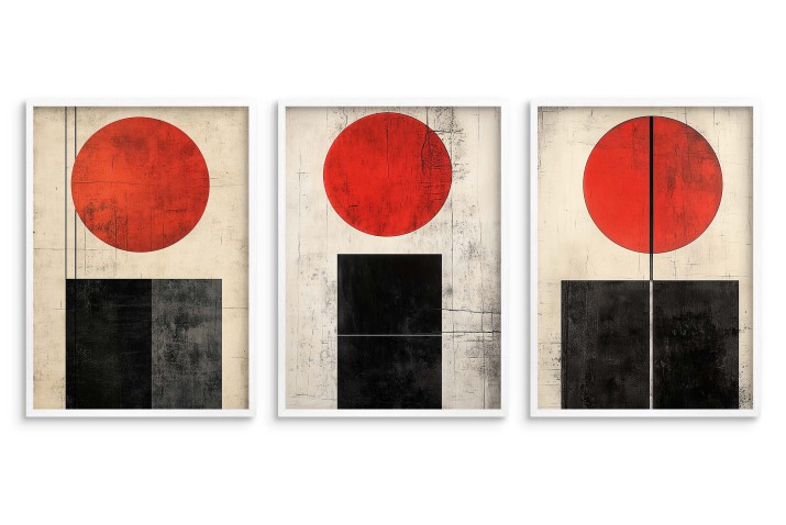 Abstrakcyjne Plakaty w stylu Bauhaus- geometryczne obrazy w czerwieni i czerni | Minimalistyczna dekoracja ścienna 81840 - zdjęcie 4