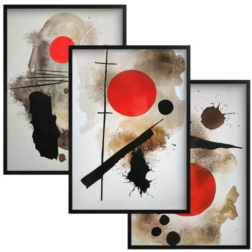 Plakaty na ścianę- Abstrakcja z Akcentem Czerwieni | Minimalistyczne Obrazy w stylu Japandi, Sumi-e, Zen 81838 Naklejkomania - zdjecie 1