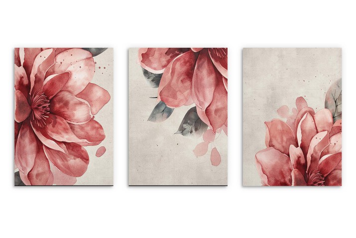 Delikatny zestaw 3 plakatów- akwarelowe kwiaty w różu i czerwieni | Obrazy na ścianę styl romantyczny, shabby chic 81864 - zdjęcie 8
