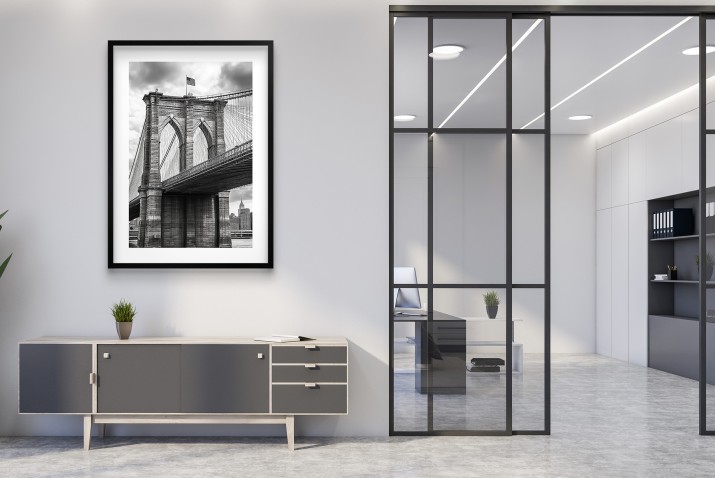 Czarno-biały Plakat Brooklyn Bridge | Miejska dekoracja do biura i salonu w stylu Loft, industrialnym 94157 - zdjęcie 6