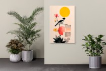 Minimalistyczny obraz na płótnie-  ptak, kwiaty i geometryczne kształty | Elegancka dekoracja ścienna 94179 Naklejkomania - zdjecie 7 - miniatura