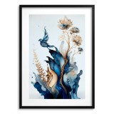 Elegancki Plakat Niebiesko-Złoty | Abstrakcja z Motywem Ptaków i Roślin | Dekoracja do Sypialni glamour 94163 Naklejkomania - zdjecie 3 - miniatura