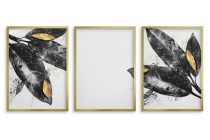 Nowoczesne plakaty- Liście w kolorach czerni, bieli i złota | Elegancka, minimalistyczna dekoracja ścienna 81868 Naklejkomania - zdjecie 4 - miniatura