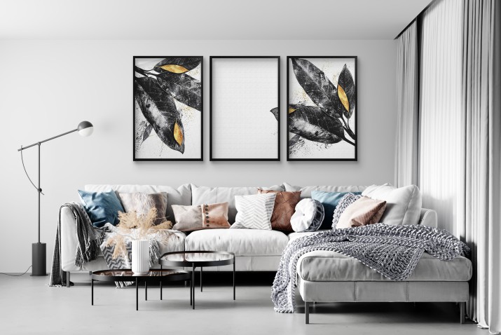 Nowoczesne plakaty- Liście w kolorach czerni, bieli i złota | Elegancka, minimalistyczna dekoracja ścienna 81868 - zdjęcie 3