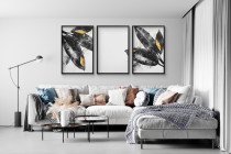 Nowoczesne plakaty- Liście w kolorach czerni, bieli i złota | Elegancka, minimalistyczna dekoracja ścienna 81868 Naklejkomania - zdjecie 3 - miniatura