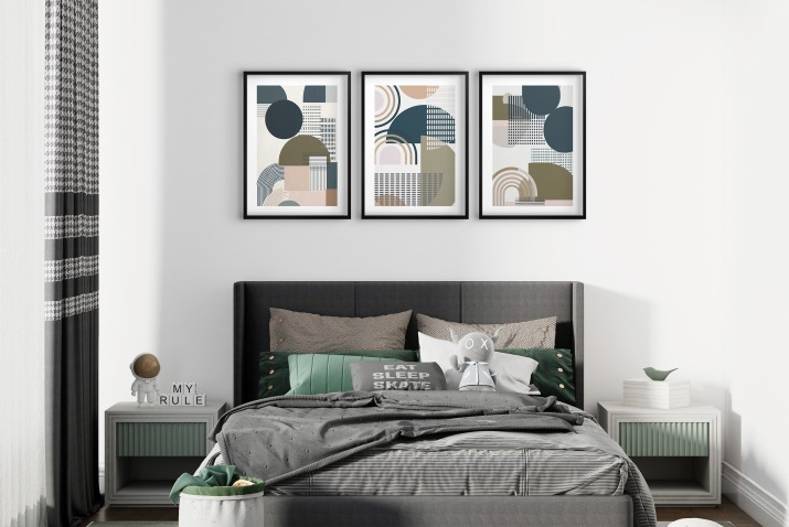 Zestaw 3 plakatów geometrycznych – Abstrakcyjne obrazy do salonu i sypialni | Grafika w stylu Bauhaus 81844 - zdjęcie 7
