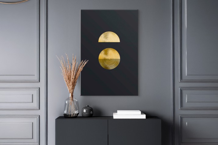 Minimalistyczny Obraz na płótnie – złote figury geometryczne, czarne tło |  Nowoczesna dekoracja ścienna do wnętrz glamour, loft 94175 - zdjęcie 5
