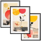 Tryptyk Geometria i Ptaki– Plakaty w Stylu Japandi | Minimalistyczne Obrazy na ścianę Czerwony i Żółty 81839 Naklejkomania - zdjecie 1 - miniatura