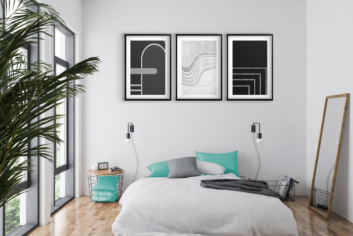 Minimalistyczne Obrazy na Ścianę- geometryczne wzory w czerni i bieli | Zestaw 3 nowoczesnych plakatów 81847 - zdjęcie 6