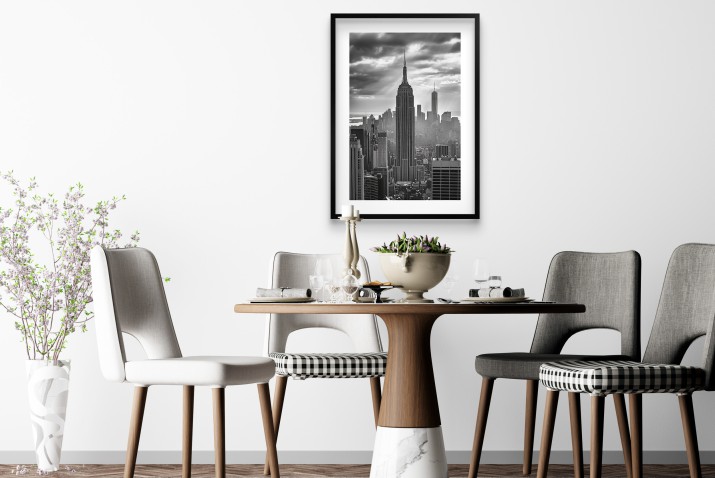 Czarno-biały plakat z panoramą Nowego Jorku | Empire State Building- monochromatyczna fotografia 94156 - zdjęcie 7